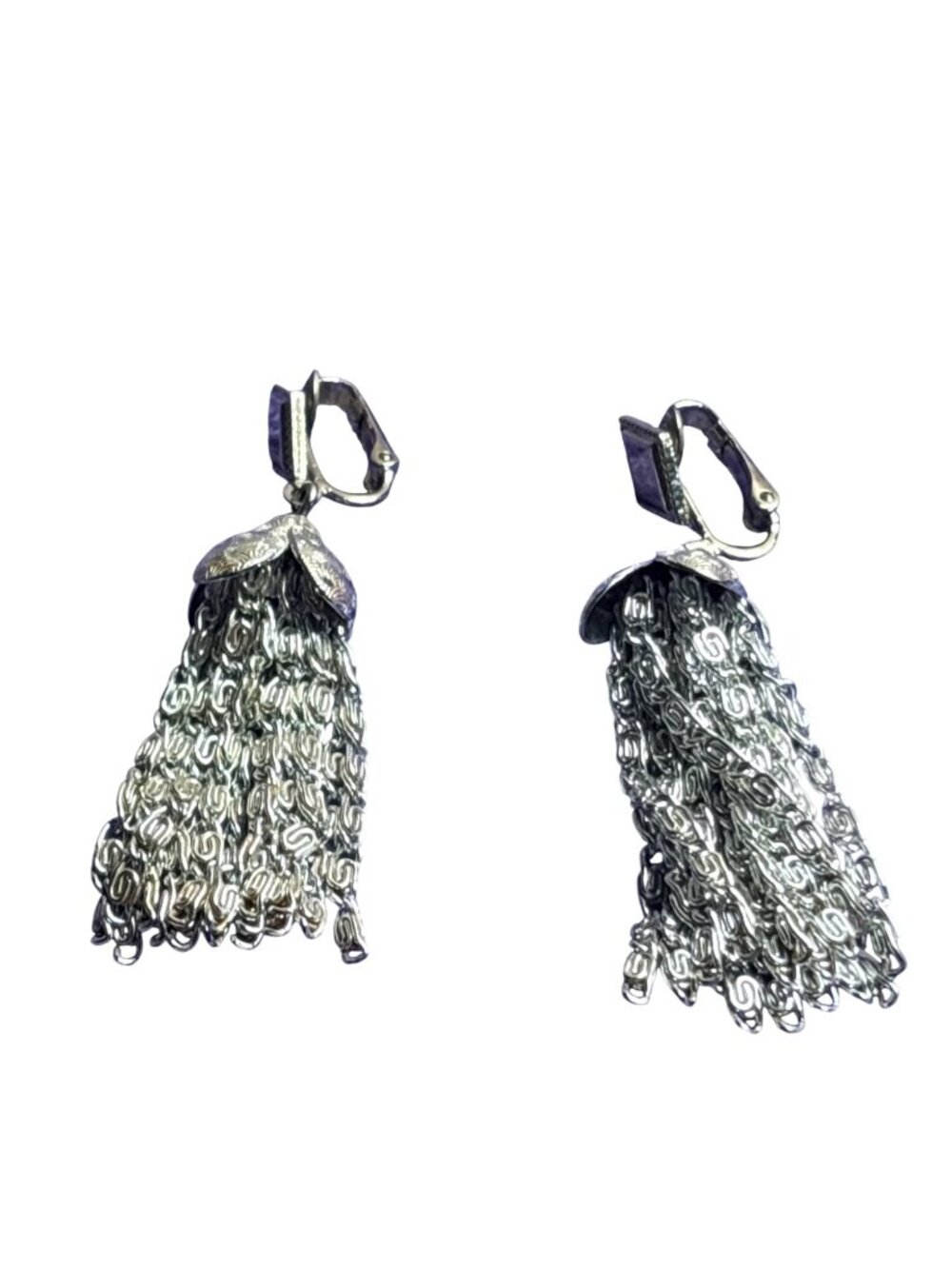 Vtg Sarah Coventry Silvery Cascade S Chain Tassel Dangle Earrings Textured